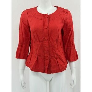 Per Una Jacket Womens 12 Orange 100% Linen‎ 3/4 Sleeve Peplum Blazer Breathable